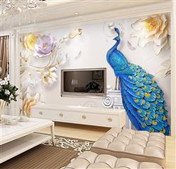 تصویر 4 از گالری عکس پوستر دیواری سه بعدی طاووس ها و گل های زیبا و سه بعدی