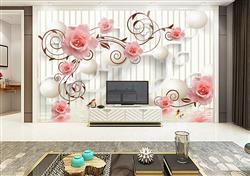 تصویر 6 از گالری عکس پوستر دیواری سه بعدی گل های برجسته و صورتی با اشکال انتزاعی