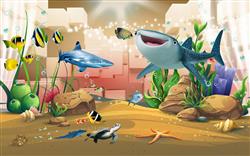 تصویر 1 از گالری عکس پوستر دیواری سه بعدی کارتونی جانوران دریایی