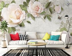 تصویر 4 از گالری عکس پوستر دیواری سه بعدی گل های سفید با برگ های سبز
