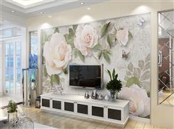 تصویر 5 از گالری عکس پوستر دیواری سه بعدی گل های سفید با برگ های سبز
