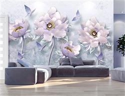 تصویر 3 از گالری عکس پوستر دیواری سه بعدی گل های بفنش و ساقه های بنفش