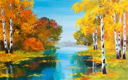 تصویر 1 از گالری عکس نقاشی رنگ روغن درختان پاییزی