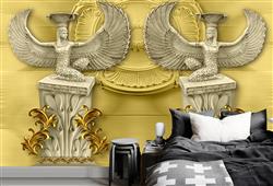 تصویر 3 از گالری عکس پوستر دیواری سه بعدی مجسمه های عقاب زیبا در پس زمینه طلایی