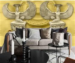 تصویر 5 از گالری عکس پوستر دیواری سه بعدی مجسمه های عقاب زیبا در پس زمینه طلایی