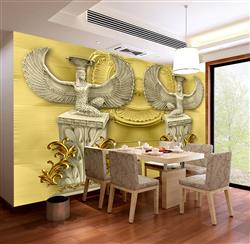 تصویر 7 از گالری عکس پوستر دیواری سه بعدی مجسمه های عقاب زیبا در پس زمینه طلایی