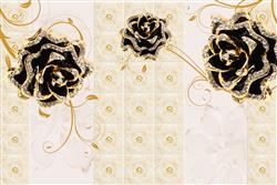 تصویر 1 از گالری عکس پوستر دیواری سه بعدی گل های هلندی مشکی طلایی