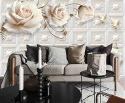 تصویر 5 از گالری عکس پوستر دیواری سه بعدی گل های هلندی سفید و پس زمینه شبکه