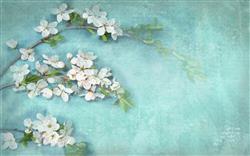 تصویر 1 از گالری عکس پوستر دیواری سه بعدی گل های سفید رو پس رمینه آبی