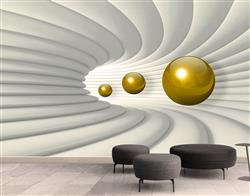 تصویر 2 از گالری عکس پوستر دیواری سه بعدی گوی های طلایی در راهرو سه بعدی