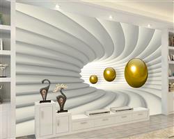 تصویر 3 از گالری عکس پوستر دیواری سه بعدی گوی های طلایی در راهرو سه بعدی