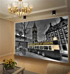 تصویر 4 از گالری عکس پوستر دیواری سه بعدی اتوبوس در لندن سیاه سفید