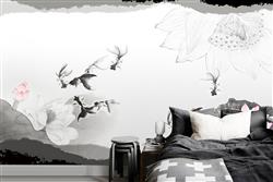 تصویر 3 از گالری عکس پوستر دیواری سه بعدی نقاشی سیاه و سفید و گل های صورتی