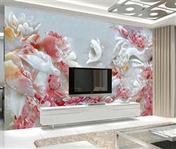 تصویر 3 از گالری عکس پوستر دیواری سه بعدی سنگبری گل های صورتی با ماهی های سفید