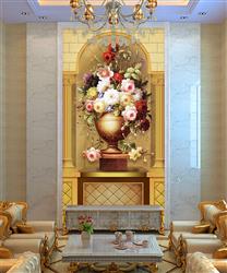 تصویر 4 از گالری عکس پوستر دیواری سه بعدی گل ها در گلدان نقاشی شده ی بژ