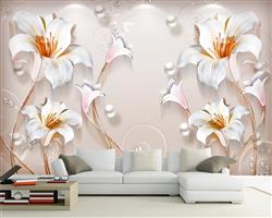 تصویر 5 از گالری عکس پوستر دیواری سه بعدی گل های سفید با پس زمینه ی صورتی