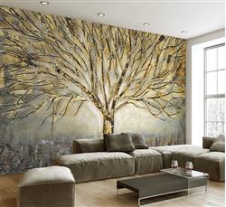 تصویر 2 از گالری عکس پوستر دیواری سه بعدی درخت حکاکی شده ای متال بژ