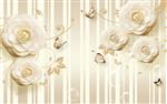 تصویر 1 از گالری عکس پوستر دیواری سه بعدی گل های سفید با مروارید های طلایی
