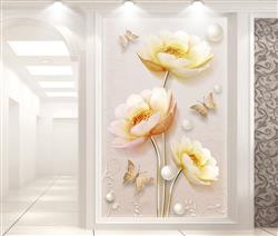 تصویر 3 از گالری عکس پوستر دیواری سه بعدی گل های طلایی زیبا