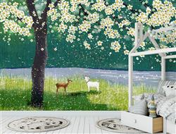 تصویر 2 از گالری عکس پوستر دیواری سه بعدی مزرعه و گوسفندان و درخت نقاشی