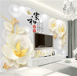 تصویر 2 از گالری عکس پوستر دیواری سه بعدی گل های هلندی سفید و طلایی زیبا