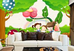 تصویر 4 از گالری عکس پوستر دیواری سه بعدی کارتونی کودکان درحال بازی در جنگل