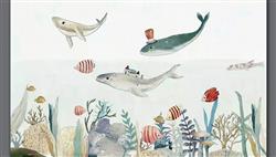 تصویر 4 از گالری عکس پوستر دیواری سه بعدی ماهی های رنگارنگ با گل های رنگی نقاشی شده