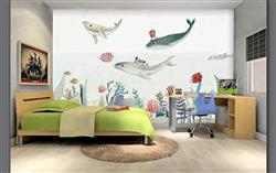 تصویر 6 از گالری عکس پوستر دیواری سه بعدی ماهی های رنگارنگ با گل های رنگی نقاشی شده