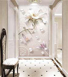 تصویر 2 از گالری عکس پوستر دیواری سه بعدی گل های هلندی سفید و صورتی