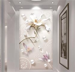 تصویر 3 از گالری عکس پوستر دیواری سه بعدی گل های هلندی سفید و صورتی
