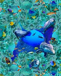 تصویر 1 از گالری عکس دنیای زیر آب طرح کفپوش سه بعدی با ماهی ها و دلفین