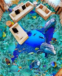 تصویر 2 از گالری عکس دنیای زیر آب طرح کفپوش سه بعدی با ماهی ها و دلفین
