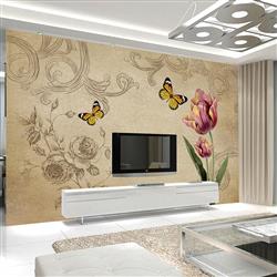 تصویر 4 از گالری عکس گل لاله و پروانه ها در پس زمینه کاغذی و طراحی دستی طرح پوستر دیواری زیبا