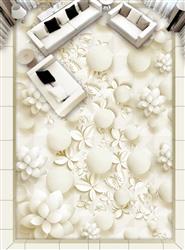 تصویر 4 از گالری عکس طرح برجسته سفید گل های نیلوفر کفپوش سه بعدی