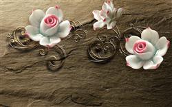 تصویر 1 از گالری عکس گل چینی سفید و صورتی در پس زمینه چوبی طرح پوستر دیواری زیبا