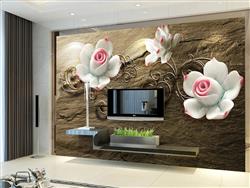 تصویر 3 از گالری عکس گل چینی سفید و صورتی در پس زمینه چوبی طرح پوستر دیواری زیبا