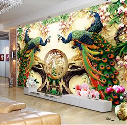 تصویر 3 از گالری عکس طاووس و شکوفه های درخت و گل های سه بعدی طرح پوستر دیواری
