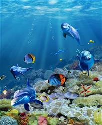 تصویر 1 از گالری عکس منظره زیر آب دلفین و ماهی ها پوستر سه بعدی