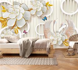 تصویر 5 از گالری عکس گلهای زیبای سفید و طلایی و قوهای عاشق پوستر دیواری زیبا
