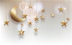 تصویر 1 از گالری عکس ستارگان ماه طلایی آویز پس زمینه روشن پوستر دیواری سه بعدی