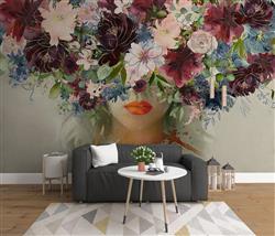 تصویر 2 از گالری عکس پوستر دیواری سه بعدی دختر چهره گلهای رنگارنگ