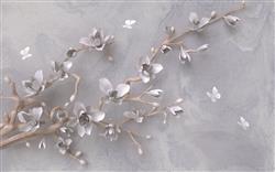 تصویر 1 از گالری عکس شکوفه های سفید پروانه شاخه طلایی پوستر دیواری سه بعدی