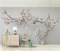 تصویر 2 از گالری عکس درخت و شکوفه های صورتی پرندگان پوستر دیواری سه بعدی