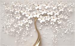 تصویر 1 از گالری عکس گلهای سفید درخت طلایی پوستر دیواری سه بعدی