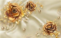 تصویر 1 از گالری عکس گلهای طلایی پس زمینه کرم پوستر دیواری سه بعدی