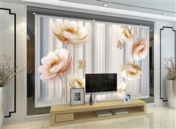 تصویر 3 از گالری عکس گلهای سفید صورتی پس زمینه پرده روشن پوستر دیواری