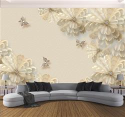 تصویر 2 از گالری عکس گلها پروانه های کرم پوستر دیواری سه بعدی