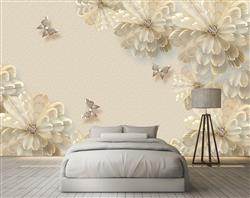 تصویر 4 از گالری عکس گلها پروانه های کرم پوستر دیواری سه بعدی