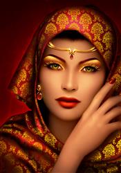 تصویر 1 از گالری عکس عروس هندی زیبا با شال قرمز و طلایی