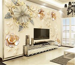 تصویر 3 از گالری عکس گلهای صورتی طلایی و الماس ها پس زمینه روشن پوستر دیواری سه بعدی